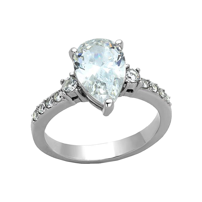 Graceful - A Magnificent High Polished Stainless Steel Women's Engagement Ring with a 3CT. Eq. Center Stone