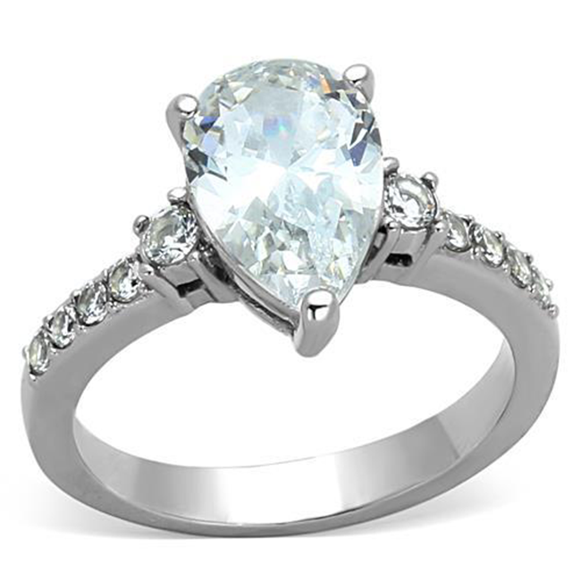 Graceful - A Magnificent High Polished Stainless Steel Women's Engagement Ring with a 3CT. Eq. Center Stone