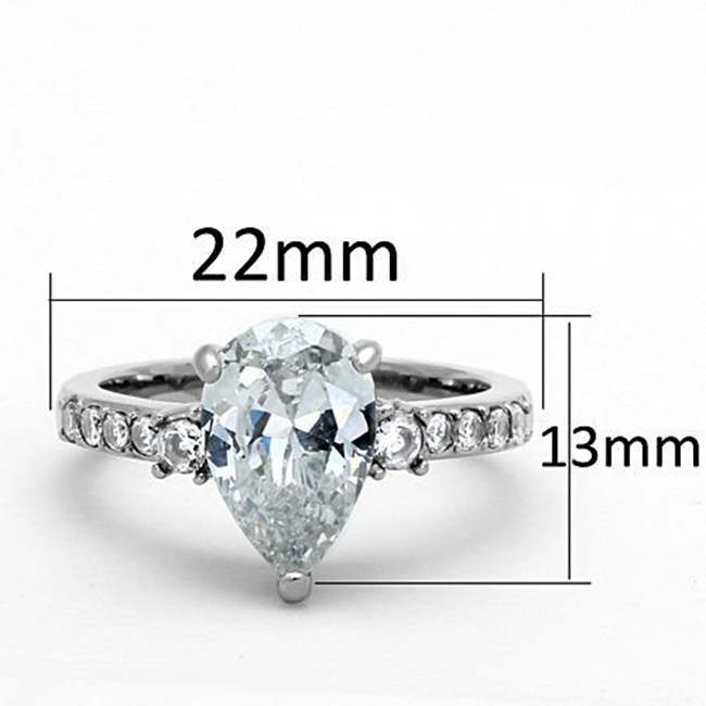Graceful - A Magnificent High Polished Stainless Steel Women's Engagement Ring with a 3CT. Eq. Center Stone