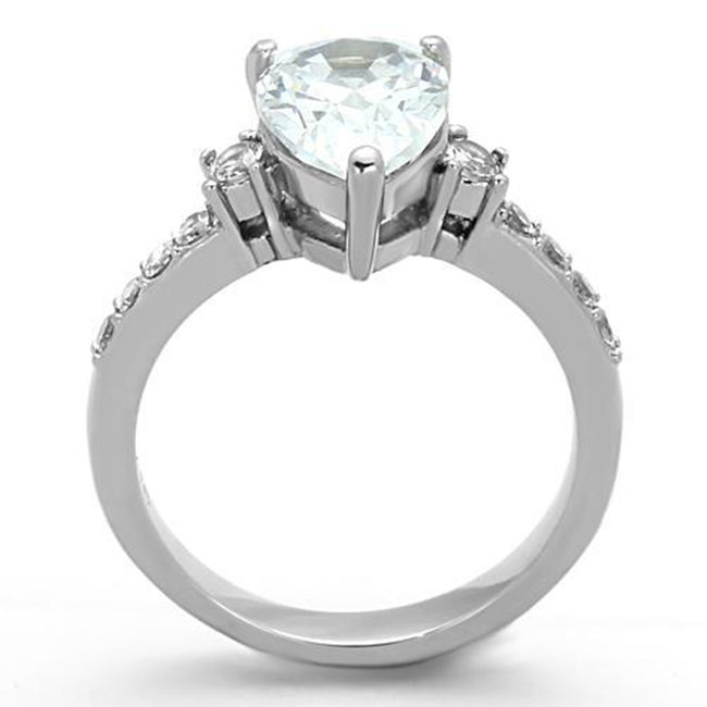 Graceful - A Magnificent High Polished Stainless Steel Women's Engagement Ring with a 3CT. Eq. Center Stone