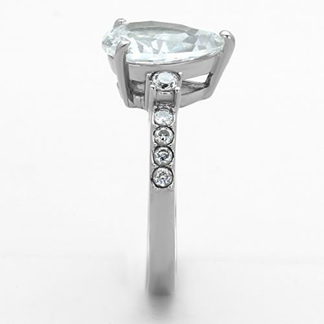 Graceful - A Magnificent High Polished Stainless Steel Women's Engagement Ring with a 3CT. Eq. Center Stone