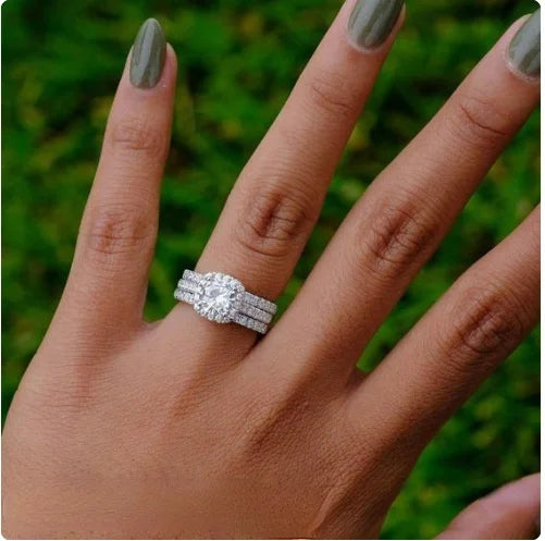 Extraordinary Love - Women's Stainless Steel Three Level Clear CZ Statement Eternity Wedding Ring