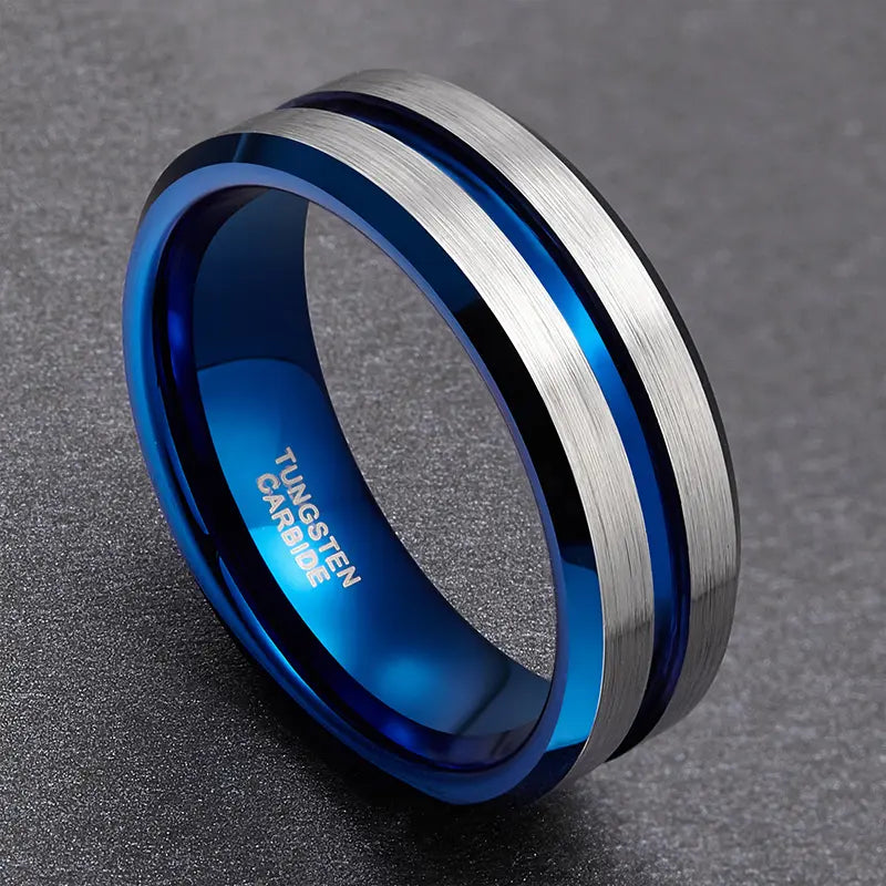 Thin Blue Line - Men's Stainless Steel Black & Blue Plated Ring