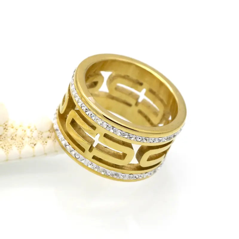 Shimmering Path - Unisex Rose Gold Two Tone Stainless Steel Ring With Clear CZ Stones