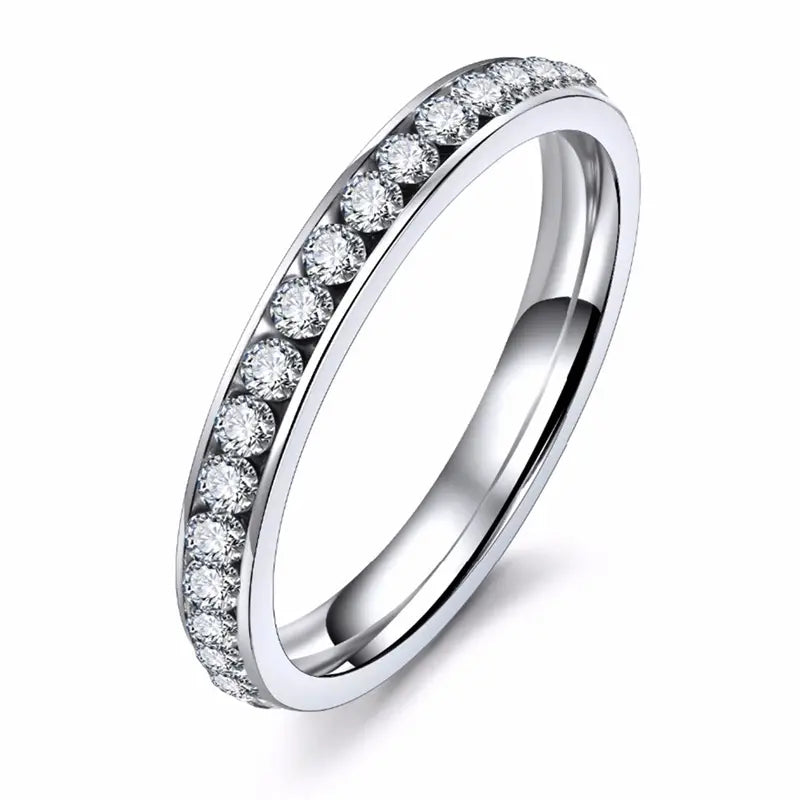 Full Eternity In Titanium - Domed CZ Eternity Titanium Ring