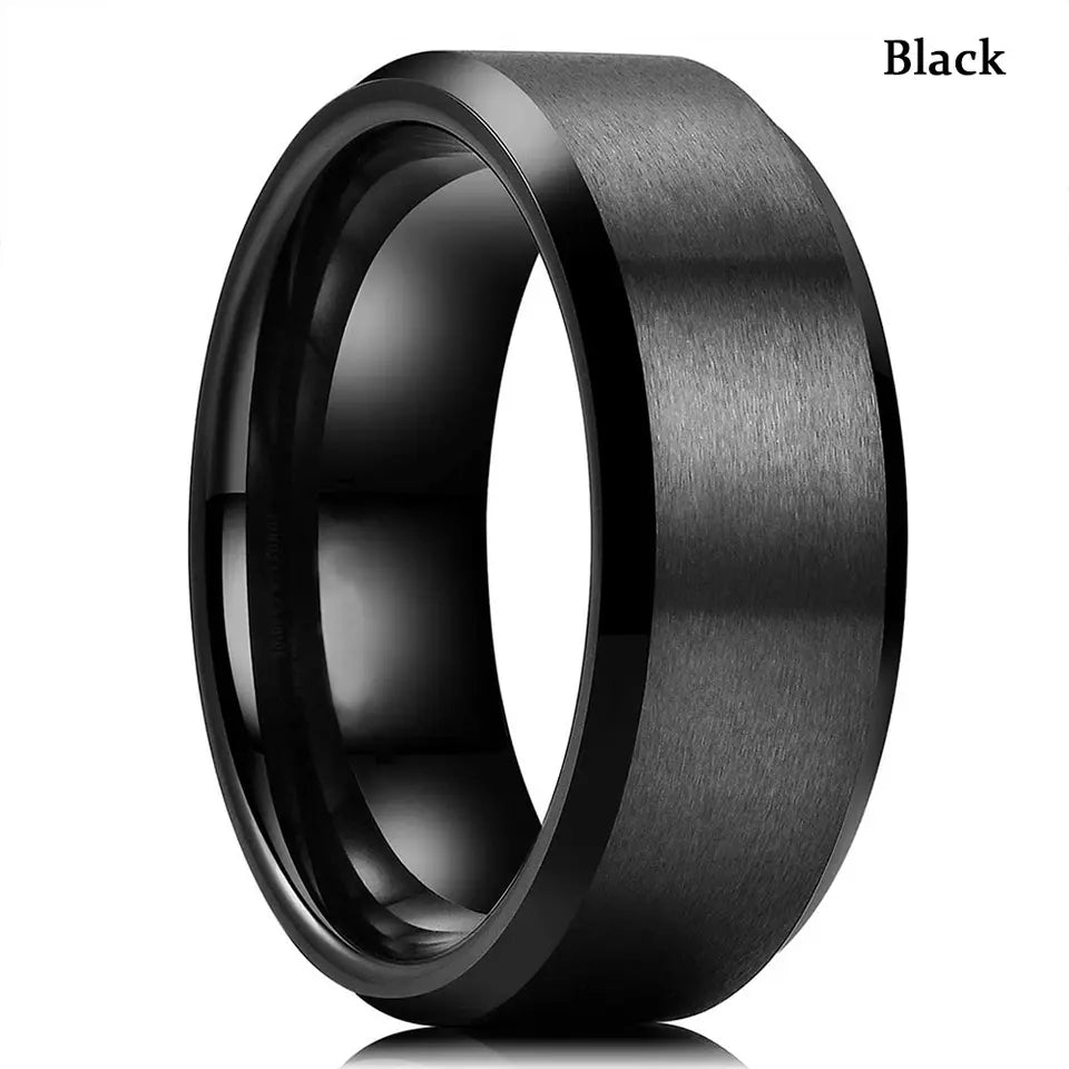 Smooth Silhouette 8mm - Beveled Edge Black IP Stainless Steel Ring