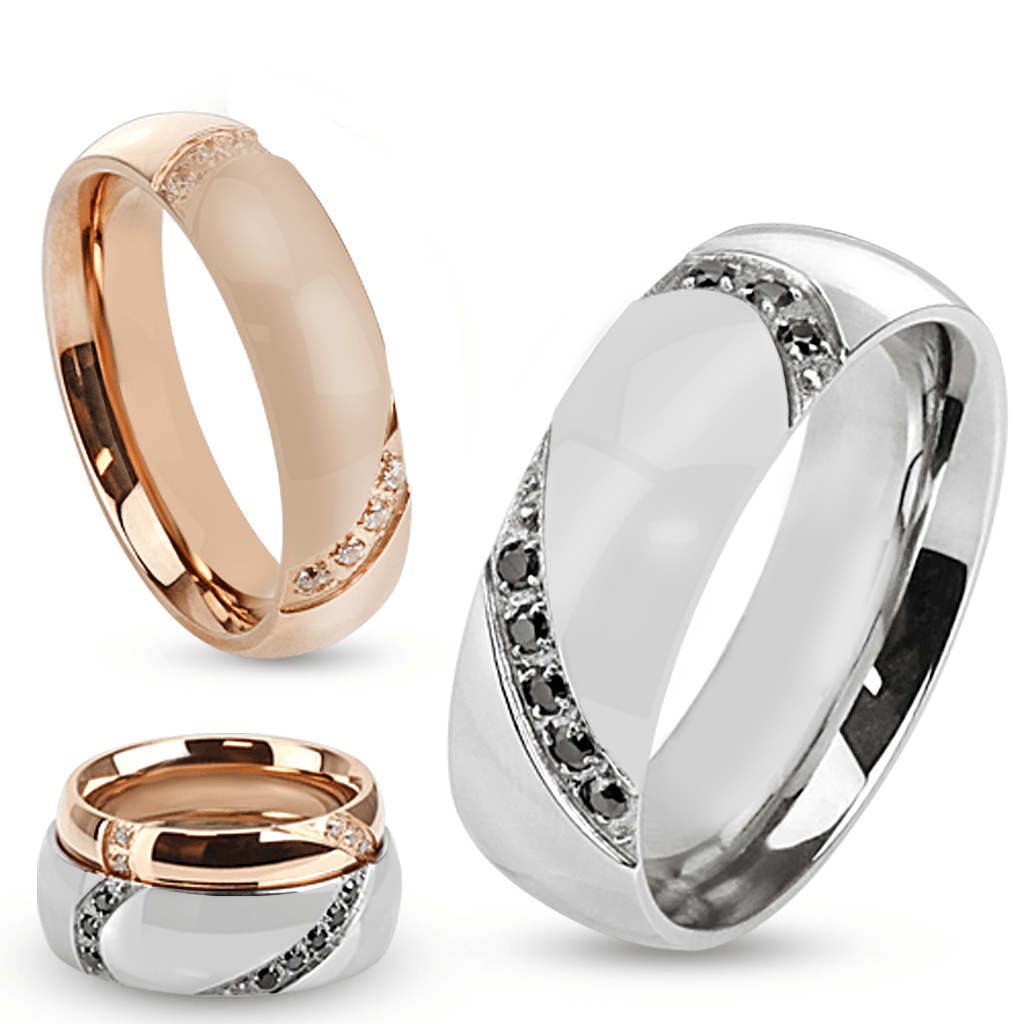 Heart Of Steel - FINAL SALE Half Heart Gem Stainless Steel Couple Ring