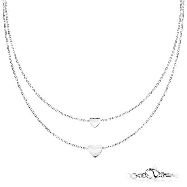 Hearts of Silver Necklace - Graduated Heart Pendants on Double Layered Stainless Steel Chain Necklace