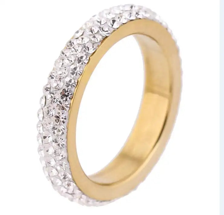 Rose Gold Poinsettia - Women's Stainless Steel Ring With Rose Gold IP And Clear CZ Stones