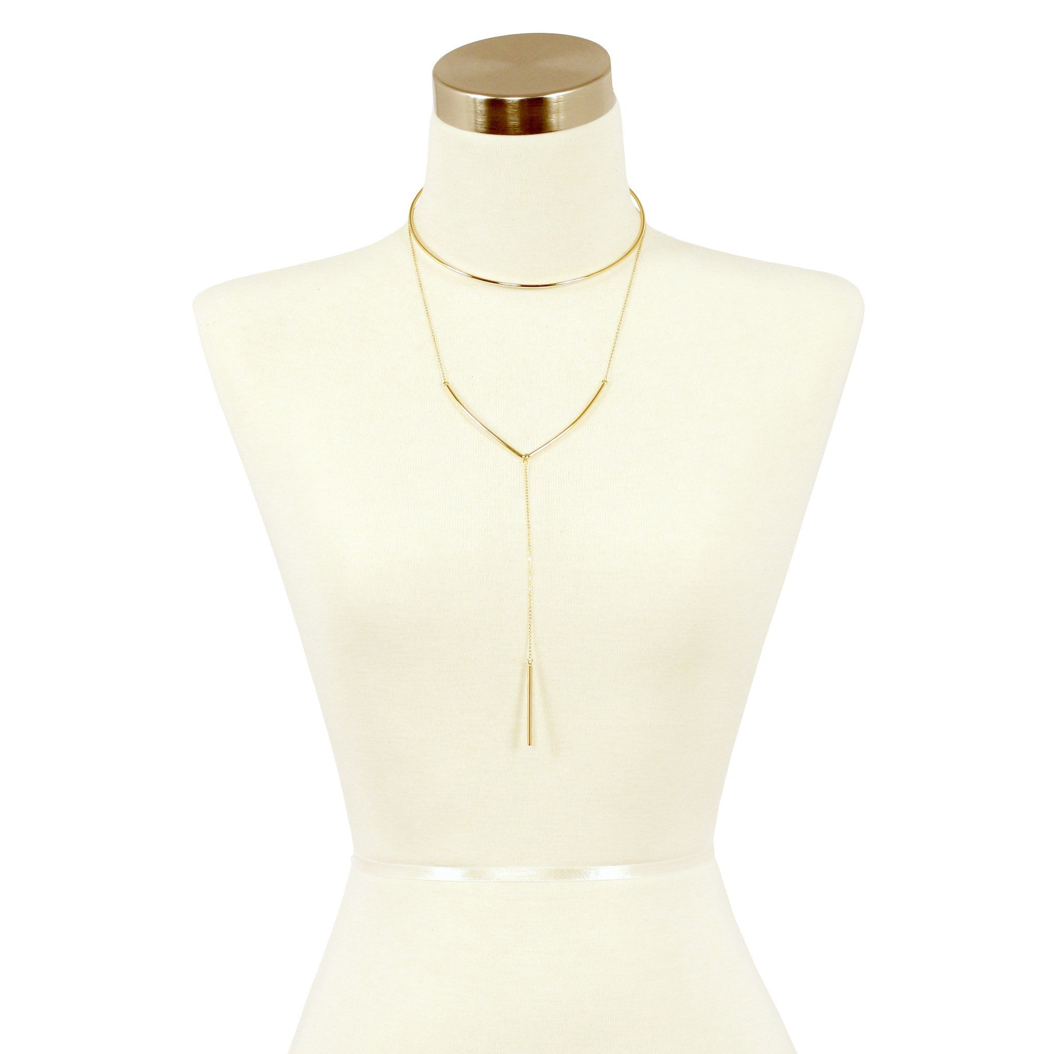 Sparkling Sage - Metal Choker and Y Necklace