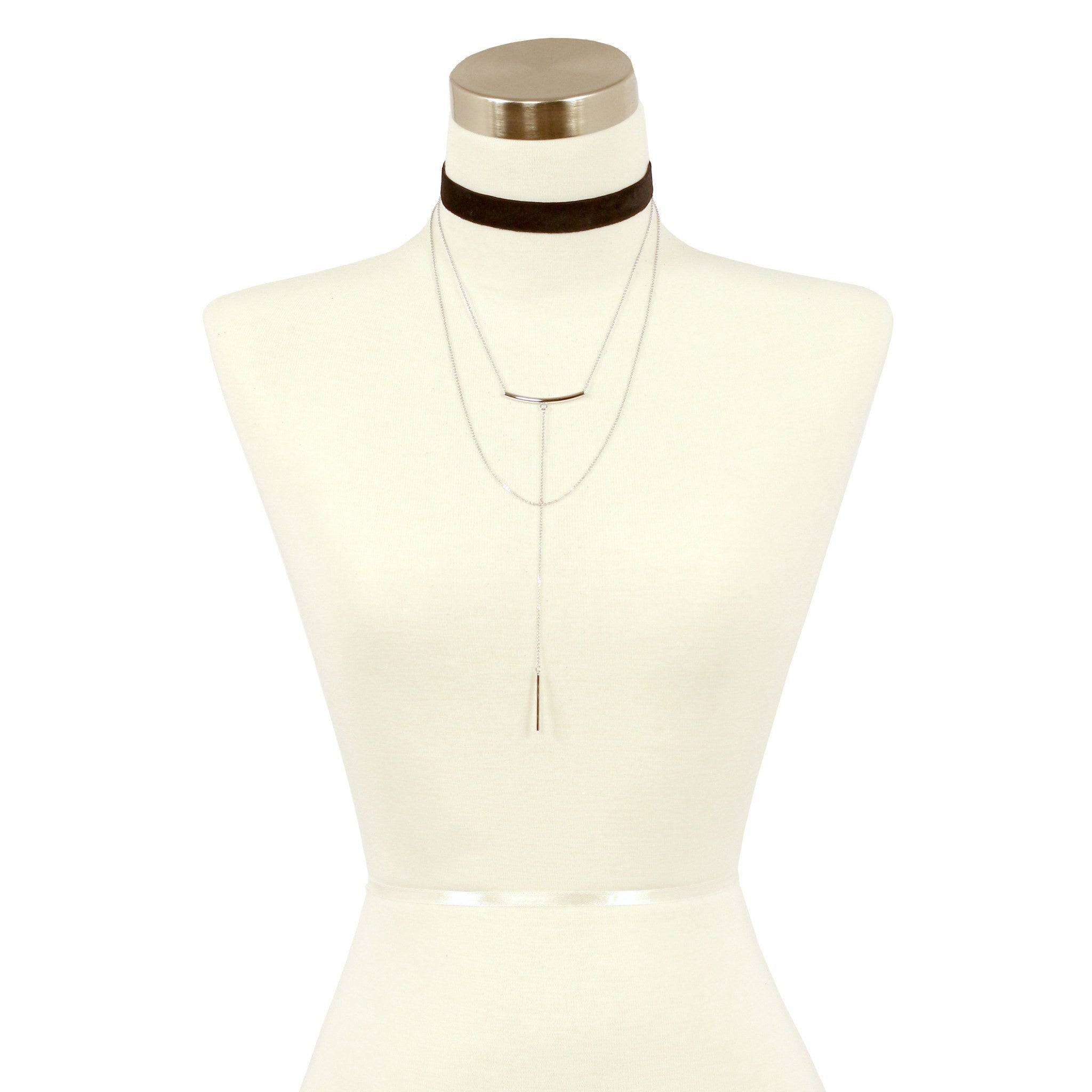 Sparkling Sage - Textile Choker and Double Layer Y Necklace