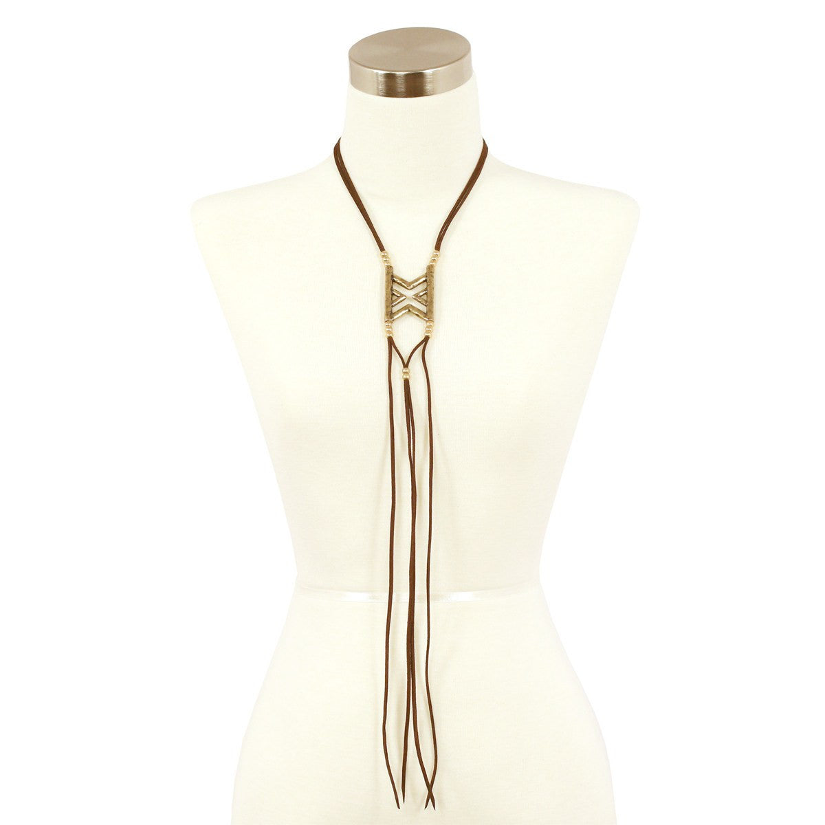 Sparkling Sage - Detailed Faux Leather Bolo Style Necklace
