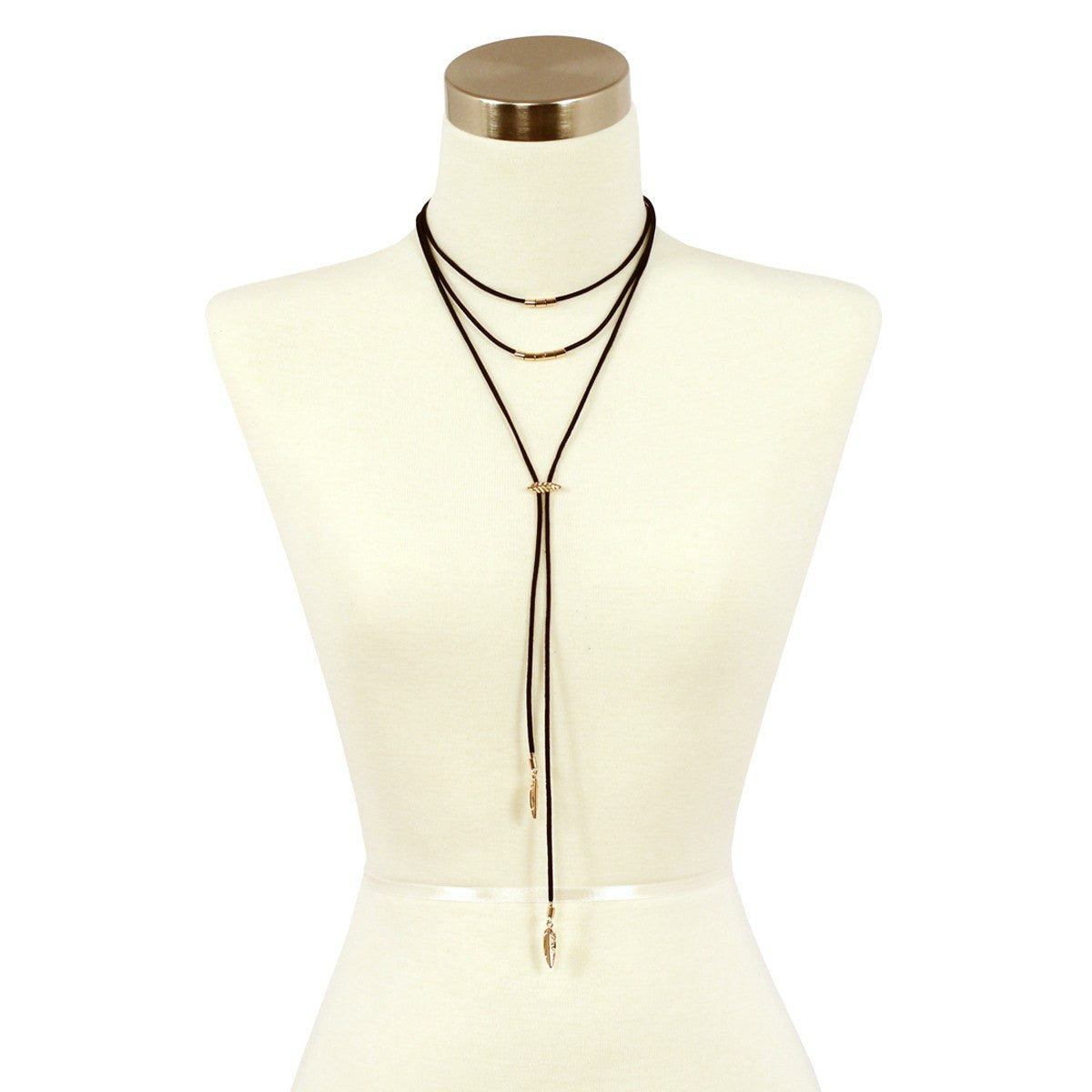 Sparkling Sage - Feather Detailed Layered Y Necklace