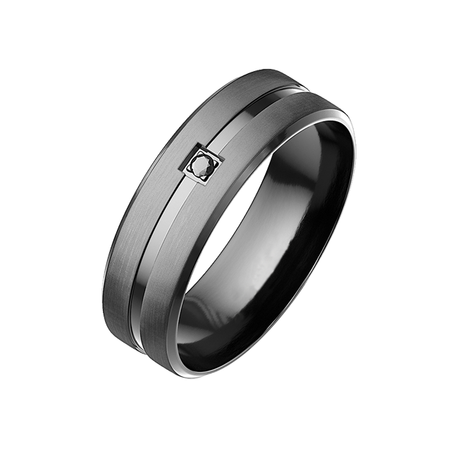 Invincible - Men's Matte Black with Shiny Groove Stainless Steel CZ Ring