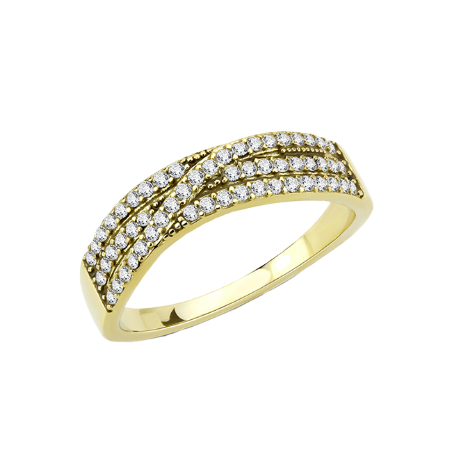 Women's Stainless Steel Gold Ion- Plated Ring with AAA Grade Round Clear CZ Stones
