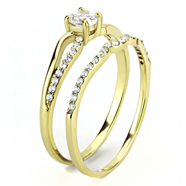Women's Stainless Steel Gold IP AAA Grade CZ Wedding Set