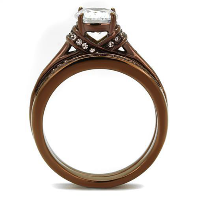 Lunar Dreams - High Polished Chocolate IP Stainless Steel Clear CZ Wedding Ring Set