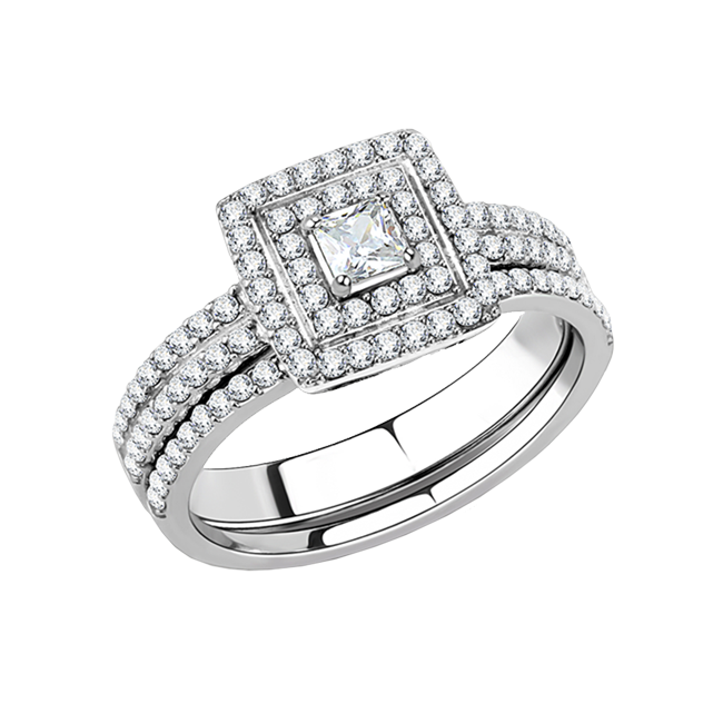 Women's Stainless Steel Art Deco Princess Cut Wedding Set