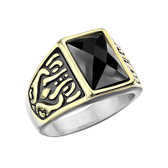 Maverick - Men's Gold PVD Stainless Steel Statement Ring with Onyx Stone