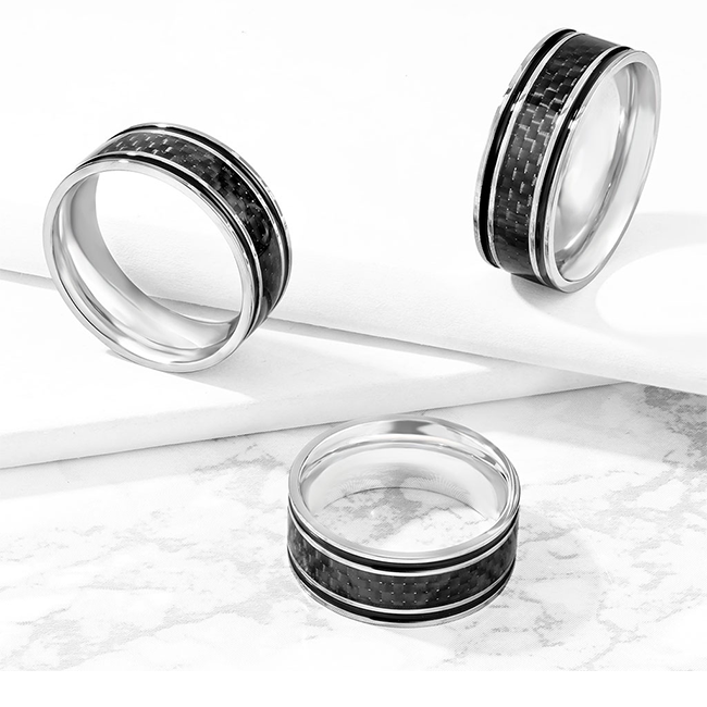 McLaren - Men's Black Carbon Fiber Stainless Steel Ring