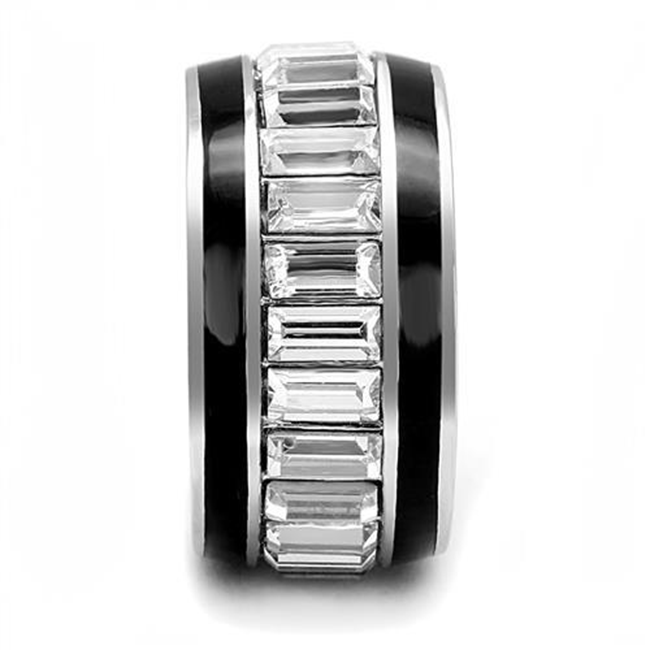 Midnight Emerald - Women's High Polished Stainless Steel Ring with Top Grade Clear Rhinestones
