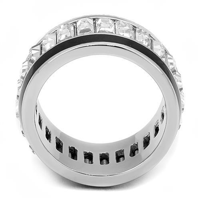 Midnight Emerald - Women's High Polished Stainless Steel Ring with Top Grade Clear Rhinestones