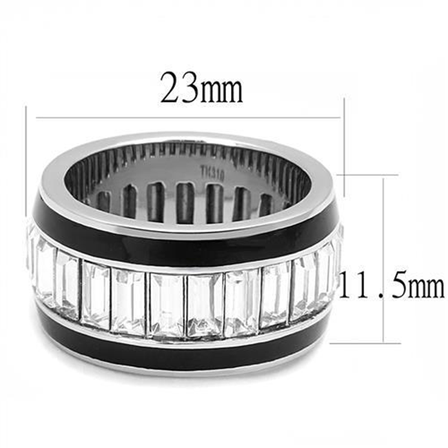 Midnight Emerald - Women's High Polished Stainless Steel Ring with Top Grade Clear Rhinestones