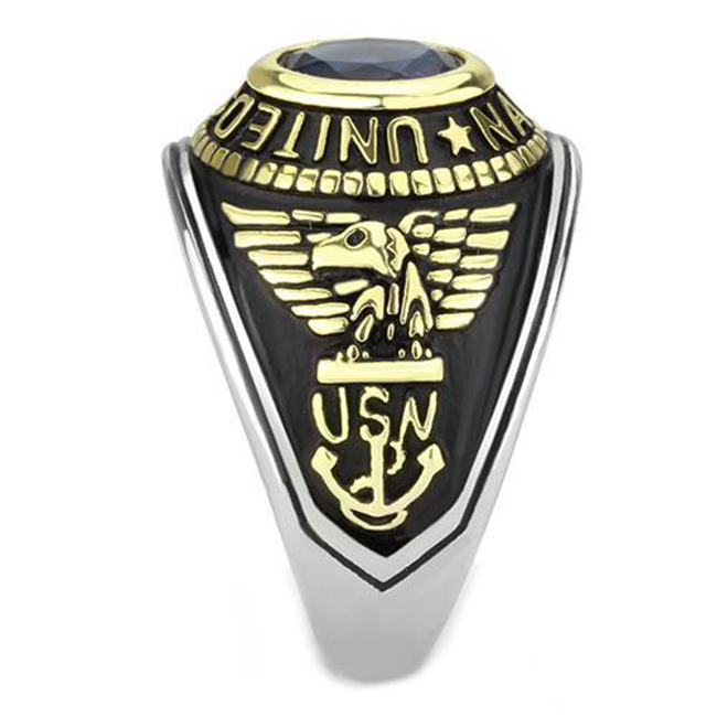 Men's Stainless Steel Ion-Plated Two-Tone Gold Ring with Synthet