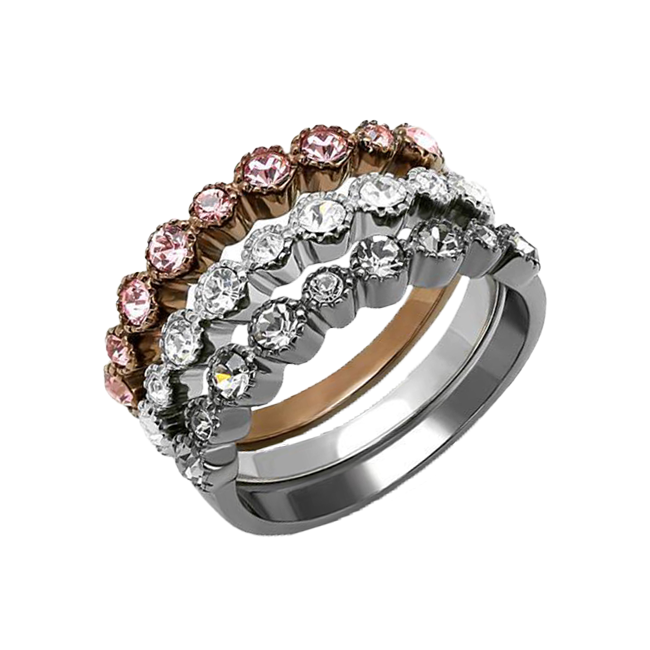 Neapolitan Shine - Women's Multi Color IP Stainless Steel Ring with Top Grade Crystal Rhinestones
