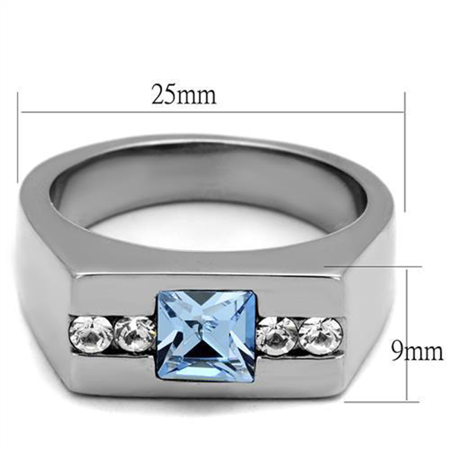 Oceanside - Men's High Polished Stainless Steel Ring with Top Grade Crystal Aquamarine