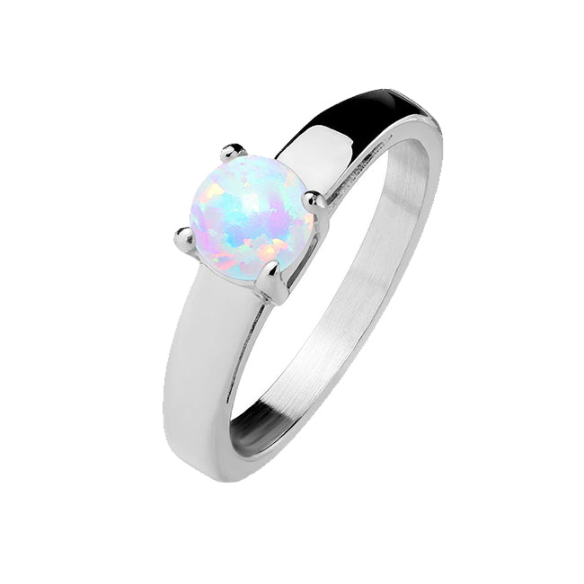 Opal Solitaire - Classic Opal Stainless Steel Engagement Ring