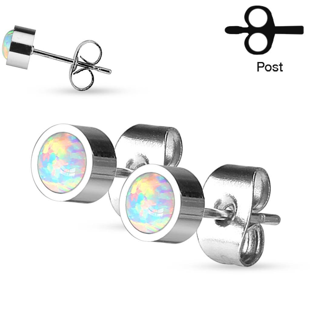 Opal Treasure - Round Opal Stainless Steel Stud Earrings