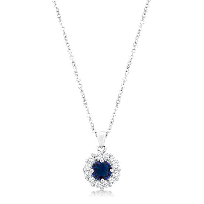 Sapphire Blue - Rhodium Plated Pendant with Blue and Clear CZ Stones