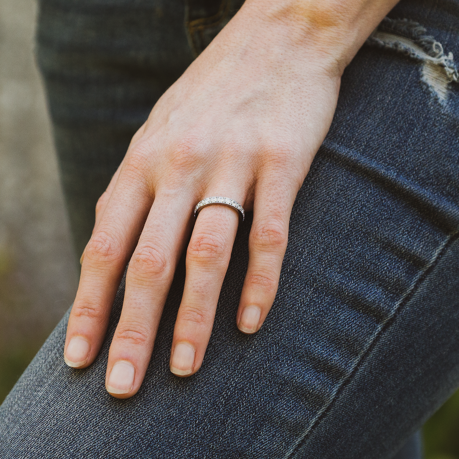 Persuasion - Classic Design Titanium Wedding Ring with Cubic Zirconias
