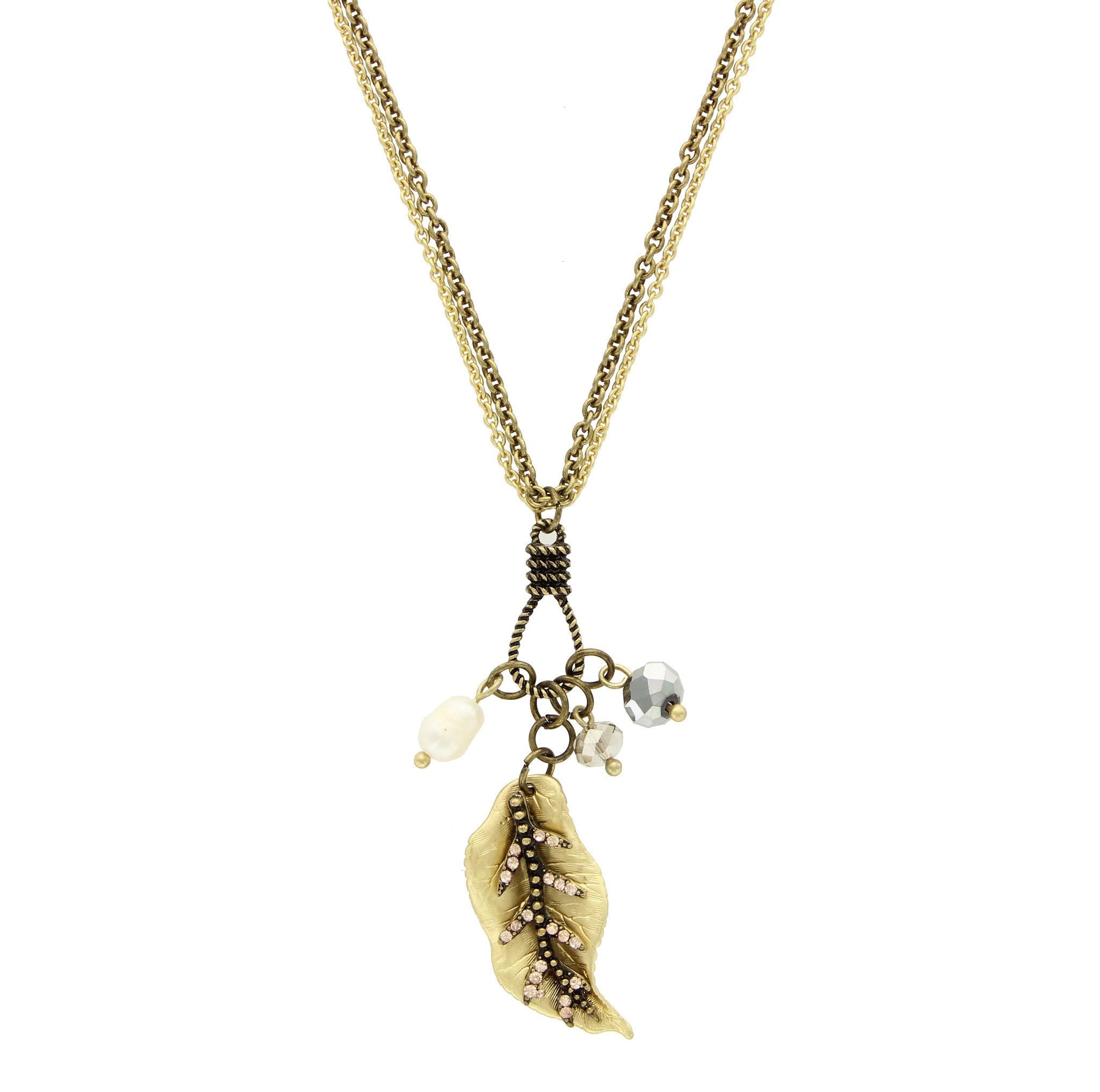 Sparkling Sage - Detailed Leaf and Bead Pendant Necklace