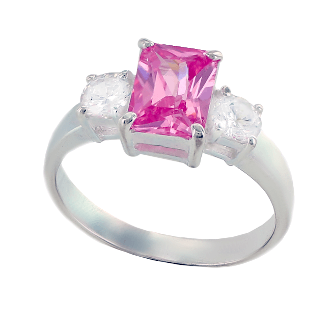 Pink Romance - FINAL SALE Radiant-Cut Pink Tourmaline and Clear Cubic Zirconias Sterling Silver Pretty Looking Ring