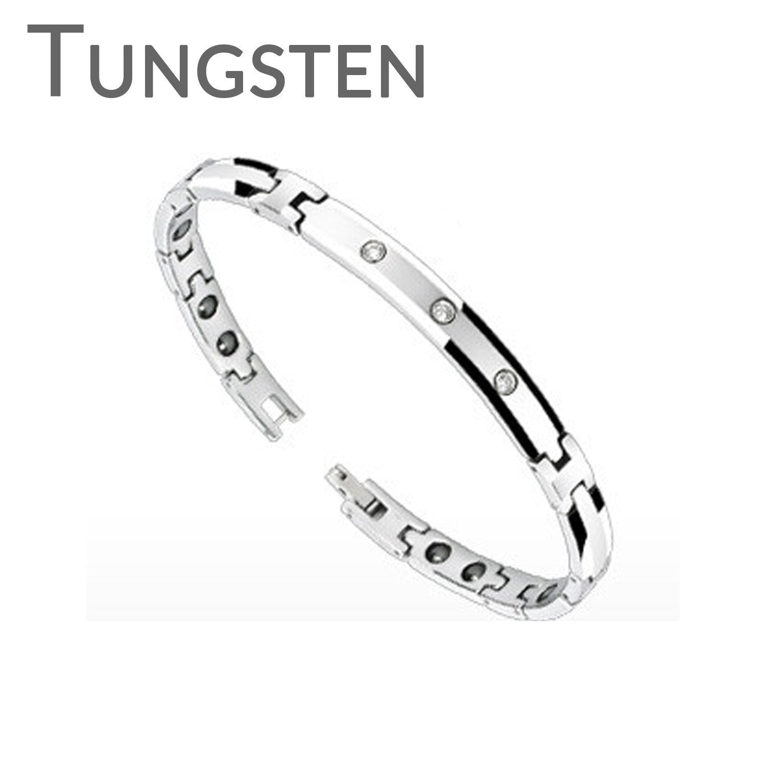 Power of Three - Bio-Magnetic Trendy Tungsten Carbide Bracelet With Cubic Zirconias