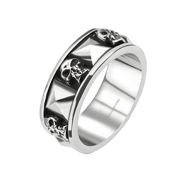 Skulls ‘n’ Studs - Oxidized silver stainless steel skull face with studs men’s ring