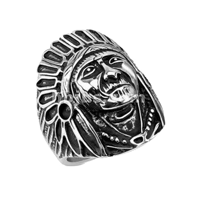 The Big Chief - Indian chief headdress war bonnet black oxidized stainless steel men’s ring