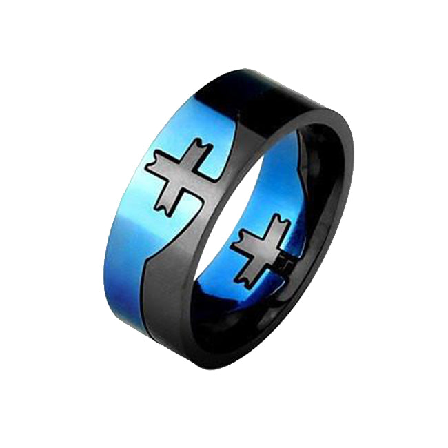 Cross Puzzle - Two Tone Cross Center Puzzle Stainless Steel Ring