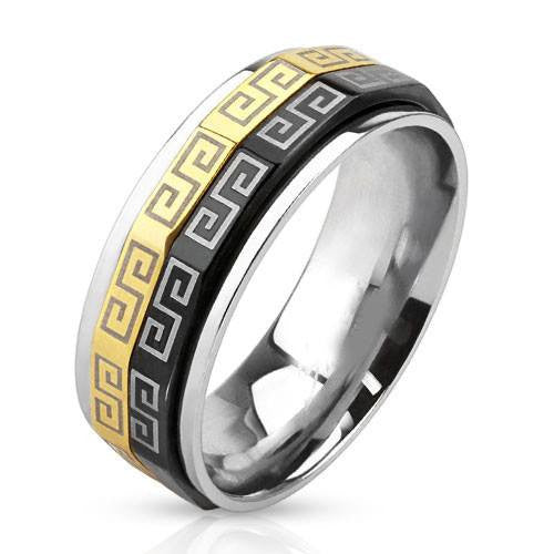 Greek Symbol Spinner - FINAL SALE Black and Gold IP Detailed Design Stainless Steel Ring