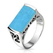 Santa Fe - FINAL SALE Unique Design Turquoise Stone Stainless Steel Rectangular Ring