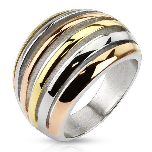 City Lights - FINAL SALE Silver rose gold and gold IP tri tone stainless steel crescent cut out ring
