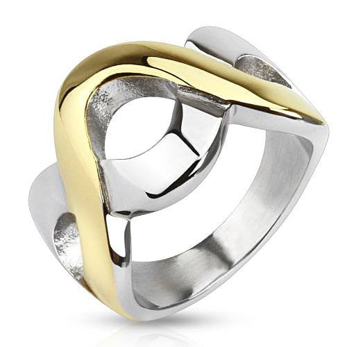 Delta Wave – FINAL SALE Two-Tone Stainless Steel Gold Interlocking Wave Pattern Ring