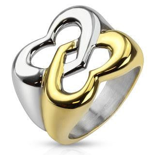 Butterfly Hearts - FINAL SALE Gold IP and silver two tone stainless steel ring in linked heart butterfly design
