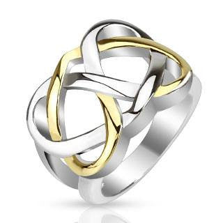 Endless Knot - FINAL SALE Gold IP and silver stainless steel two tone heart infinity Celtic knot ring