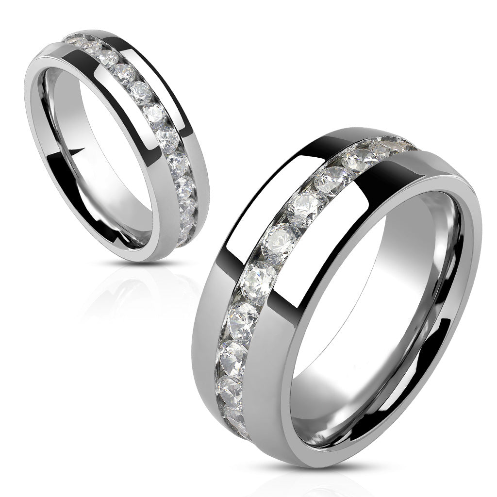 Eternity - Stainless Steel Comfort Fit Ring with Embedded Band of Clear Cubic Zirconias