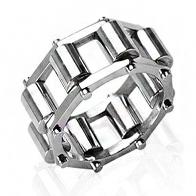 Conveyer Belt – FINAL SALE Polished stainless steel spinning roller design linked men’s ring