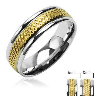 Tenacious – FINAL SALE Semi Prism Gold Center Silver Stainless Steel Border Ring