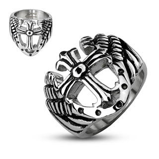 Cross of Protection - FINAL SALE Strong Looks Black and Stainless Steel Royal Cross Ring